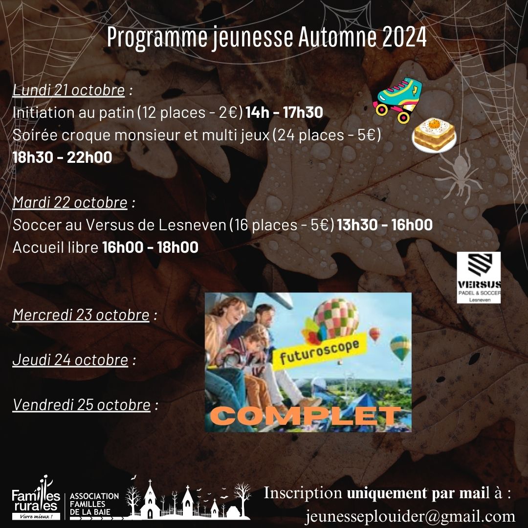 jeunesse familles de le baie plouider Programme jeunesse automne 2024